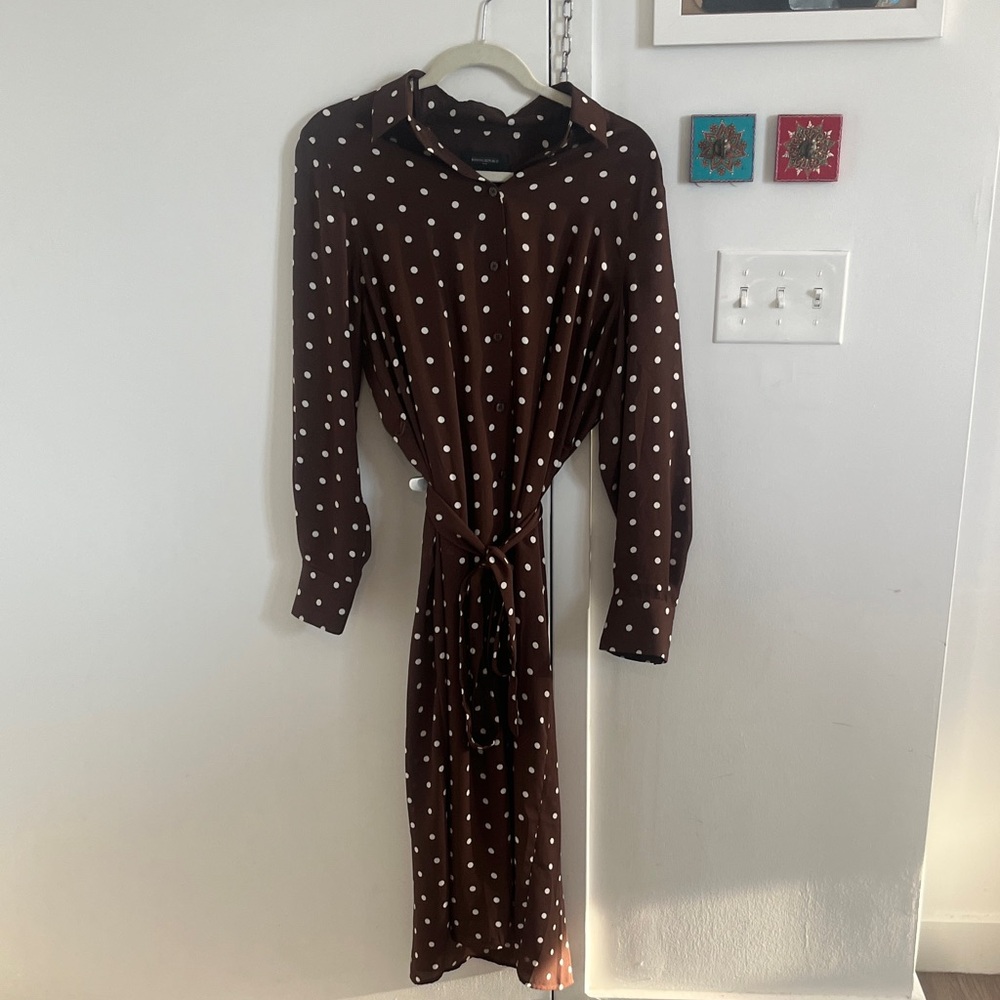 Banana Republic Brown Long Sleeve Dress with White Polka Dots